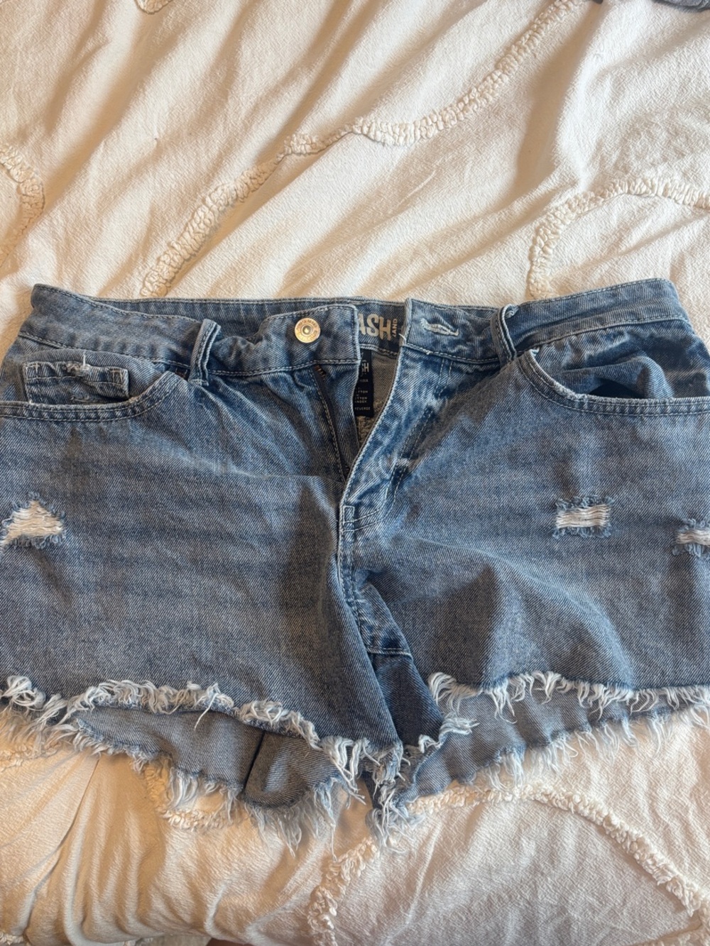Jean Shorts- Distressed Denim, Frayed Hem